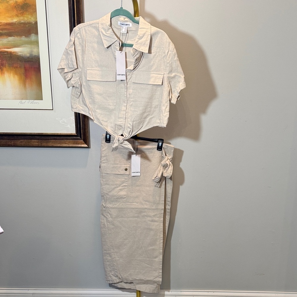 Contempo linen Cream shirt and wrap skirt NEW XL